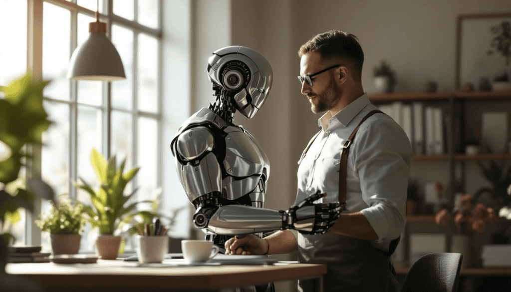 Un robot humanoïde travaillant pour un humain